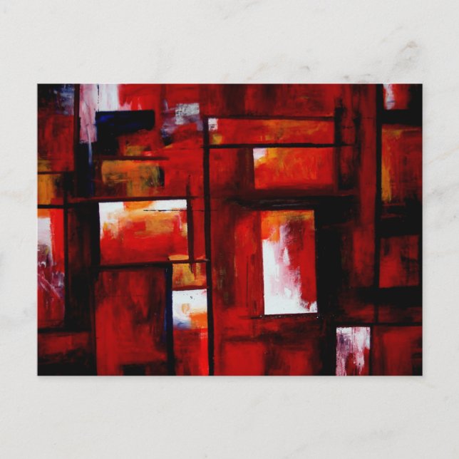 Red Abstrakt Squares Art Vykort (Framsida)