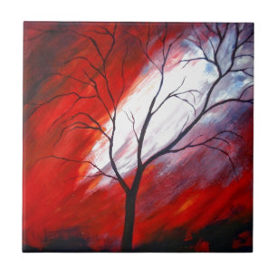 Red Abstrakt Träd Artwork Ceramic Tile Kakelplatta