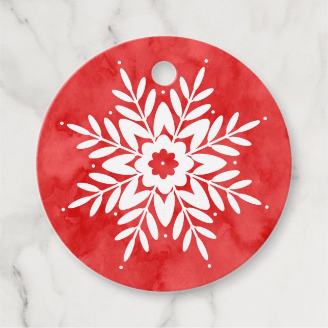 Red Abstrakt Watercolor Snowflake Gåvor Etiketter (Framsida)