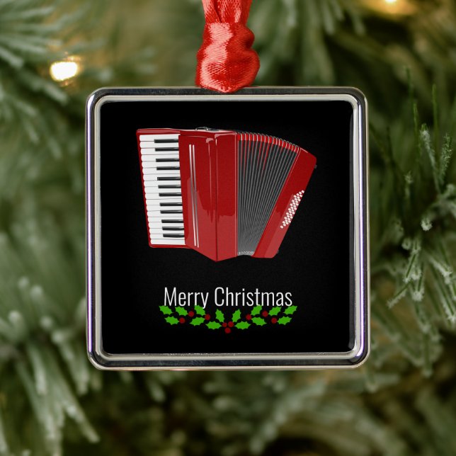 Red Accordion, Merry Christmas,  Julgransprydnad Metall (Träd)