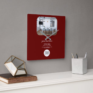 Red Add Logotyp Anpassningsbar Text Promotion Comp Fyrkantig Klocka