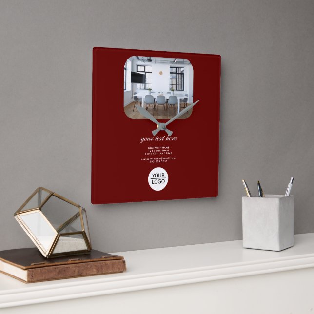 Red Add Logotyp Anpassningsbar Text Promotion Comp Fyrkantig Klocka (Kontor)