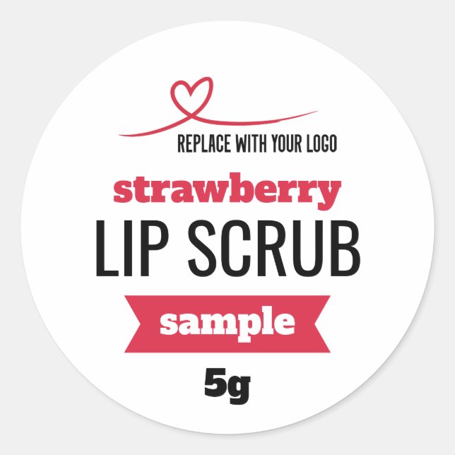 Red Add your Logotyp Lip Scrb Samplingsprodukt Runt Klistermärke (Framsida)