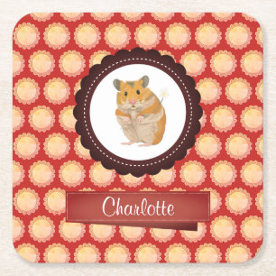 Red Add Your Name Hamster Underlägg Papper Kvadrat