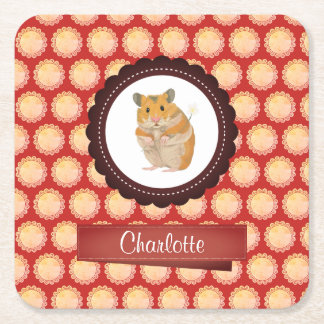 Red Add Your Name Hamster Underlägg Papper Kvadrat