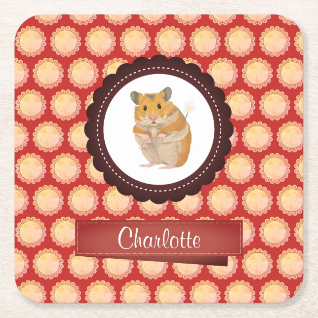 Red Add Your Name Hamster Underlägg Papper Kvadrat (Framsidan)
