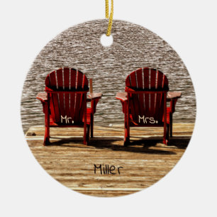 Red Adirondack Beach Ordförande Rustic Julgransprydnad Keramik