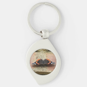 Red Admiral Butterfly Keychain Swirl Silverfärgad Nyckelring