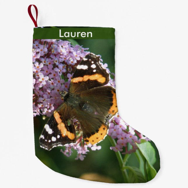 Red Admiral Butterfly och Buddleia Anpassningsbar  Liten Julstrumpa (Framsidan)