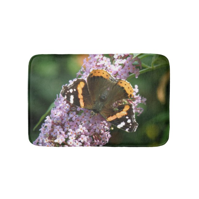 Red Admiral Butterfly och Buddleia Bath Mat Badrumsmatta (Framsidan)