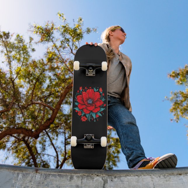Red Aesthetic Flower Mini Skateboard Bräda 18,5 Cm (Utomhus 1)