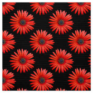 Red African Daisy Mönster på Black Tyg
