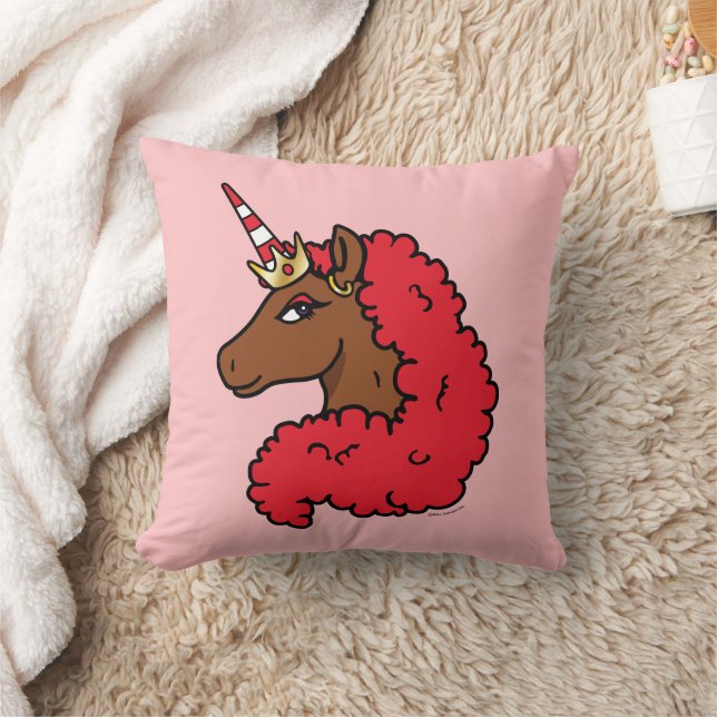Red Afro Unicorn Kudde (Filt)