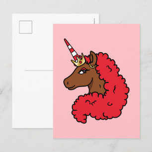 Red Afro Unicorn Vykort