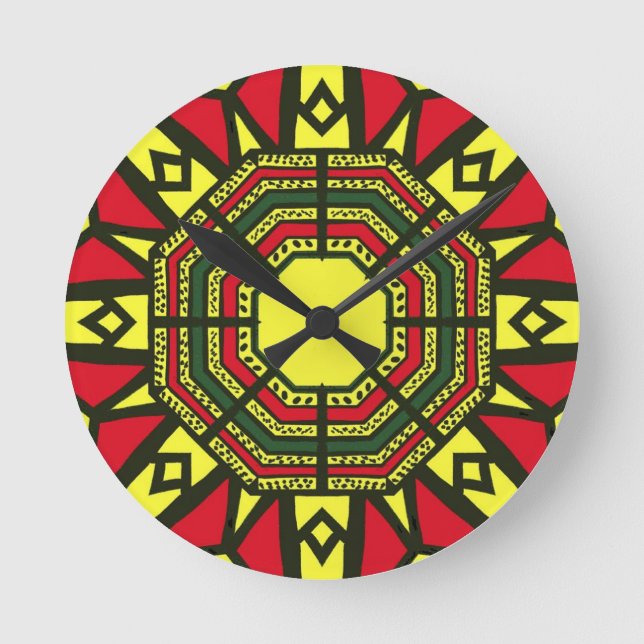 Red Afrocentric Tribal Rund Klocka (Framsida)