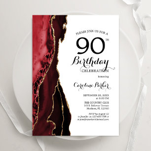 Red Agate Guld White 90:e Birthday Inbjudningar