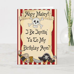 Red Ahoy Matey Pirat Birthday Inbjudan