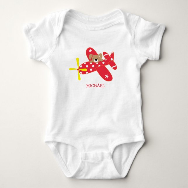 Red Airplan Puppy Hund Tee (Framsida)