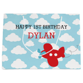 Red Airplane Gift Bag- Cute Flygplan Cloud Birthda