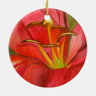 Red Alert Lily - färgkonsblommor Julgransprydnad Keramik