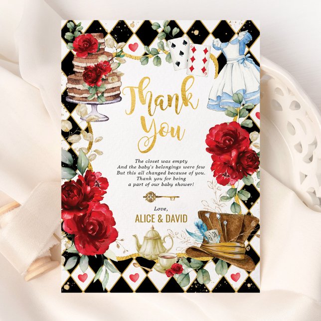 Red Alice i Wonderland Baby Shower - tackkort Inbjudningar (Skapare uppladdad)