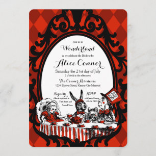 Red Alice i Wonderland Shower-inbjudningar Inbjudningar