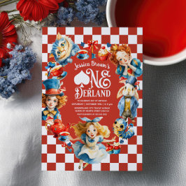 Red Alice in ONEDERLAND 1st Birthday Tea Party Inbjudningar