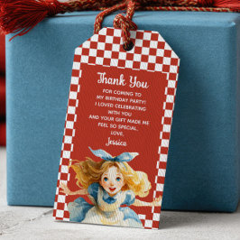 Red Alice in ONEDERLAND 1st Birthday Thank You Presentetikett