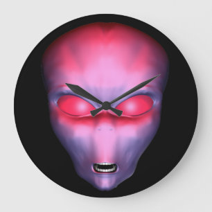 Red Alien Ansikte Stor Klocka
