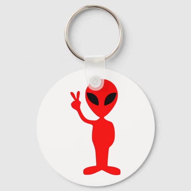 Red Alien Gesturing-Fredstecken med Hand Nyckelring (Framsida)