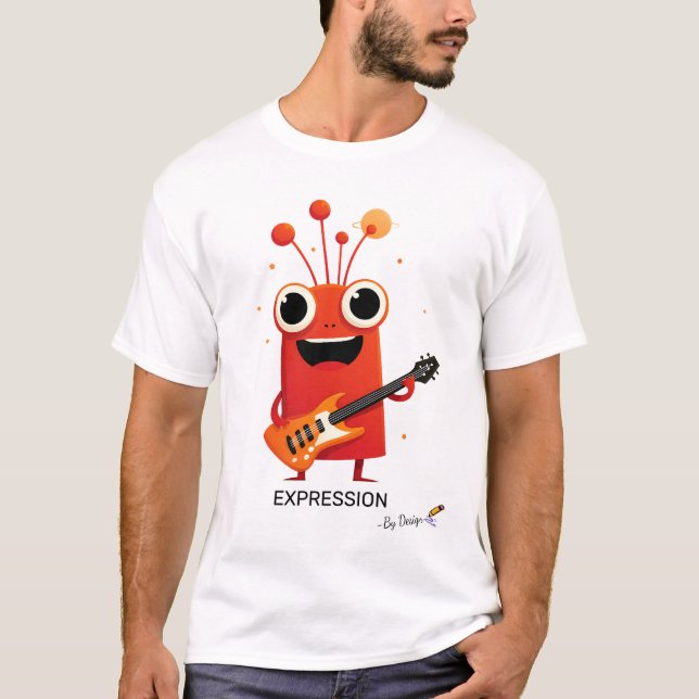 Red Alien med Guitar | UTTRYCK - Efter design T Shirt (Framsida)