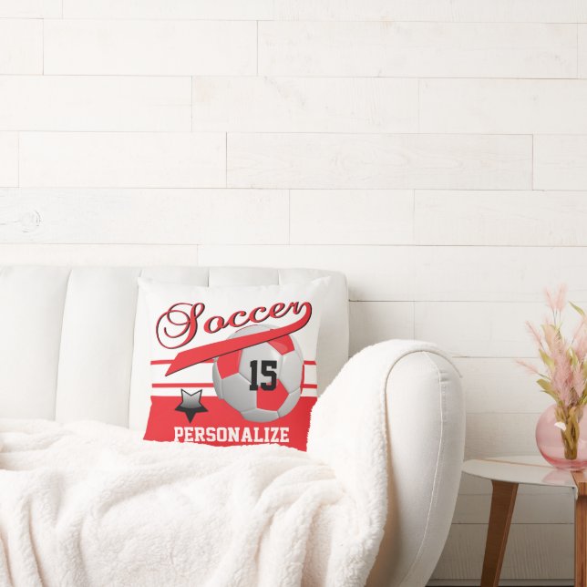 Red All Star-fotbolls-ball | DIY Namn & Number Kudde (Soffa)