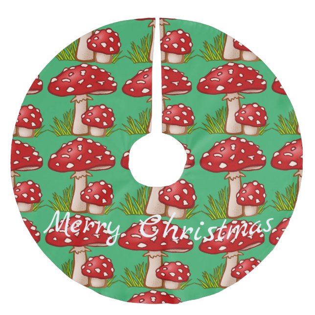 Red Amanita Mushroom Thunder_Cove Julgransmatta Borstad Polyester (Framsidan)