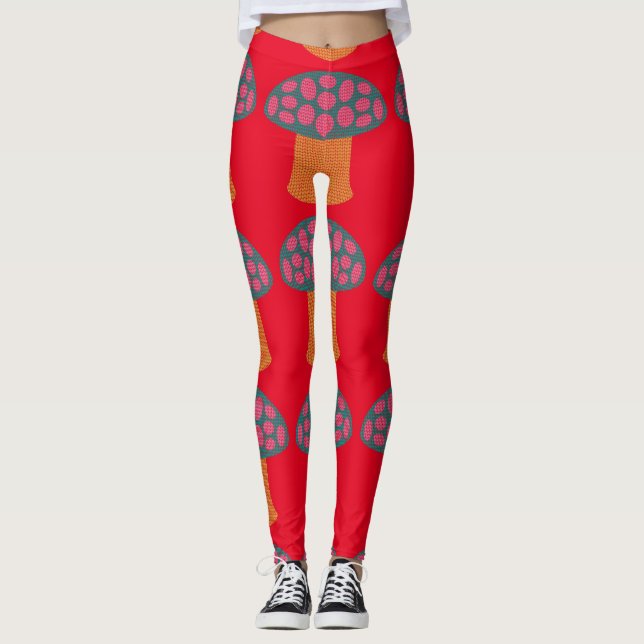 Red Amanita Mushroom Thunder_Cove  Leggings (Framsida)