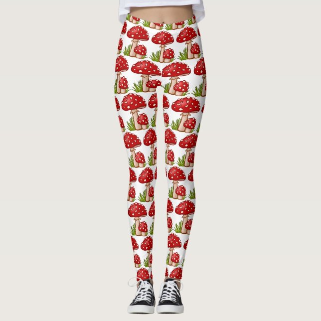 Red Amanita Mushroom Thunder_Cove Leggings (Framsida)