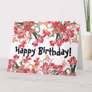 Red Amarylis Flowers Blommigt Big Birthday Card Kort