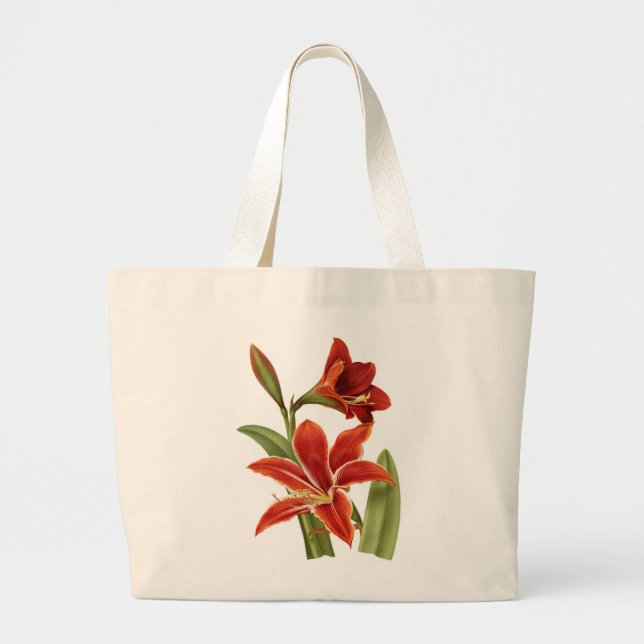 Red Amaryllis Botanical Print Jumbo Tygkasse (Framsidan)