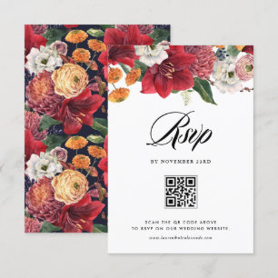 Red Amaryllis Botanical Winter Wedding QR-kod OSA Kort