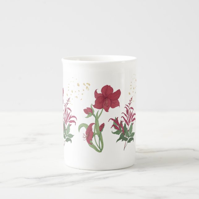 Red Amaryllis Festive Bone China Tea Mugg Benporslin Mugg (Framsidan)