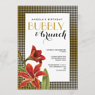 Red Amaryllis Flower Checkated Guld Inbjudningar