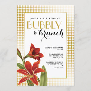 Red Amaryllis Flower Checkated Guld Inbjudningar