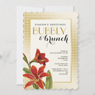 Red Amaryllis Flower Checked Guld Inbjudningar