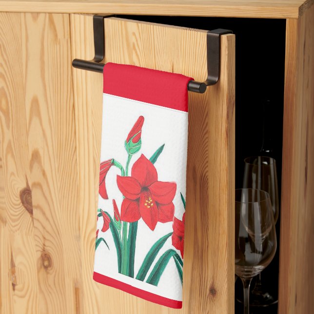 Red Amaryllis Kitchen Towel julpresentdekoder Kökshandduk (Thirds Fold)