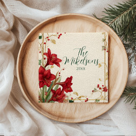 Red Amaryllis Rustic-jul Pappersservett