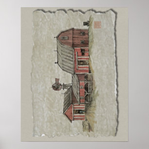 Red Amish Barn & Kvarn Poster
