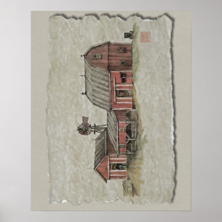 Red Amish Barn & Kvarn Poster