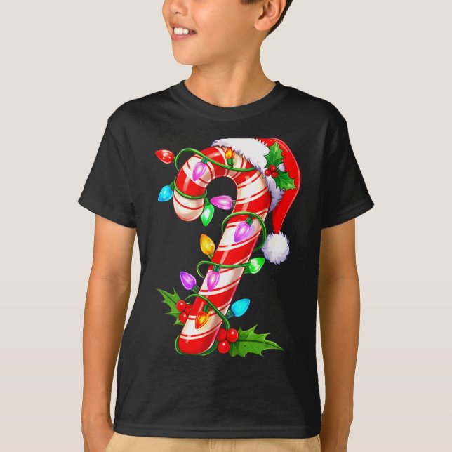 Red &amp; White Candy Cane Crew Christmas Santa Ha T Shirt (Framsida)