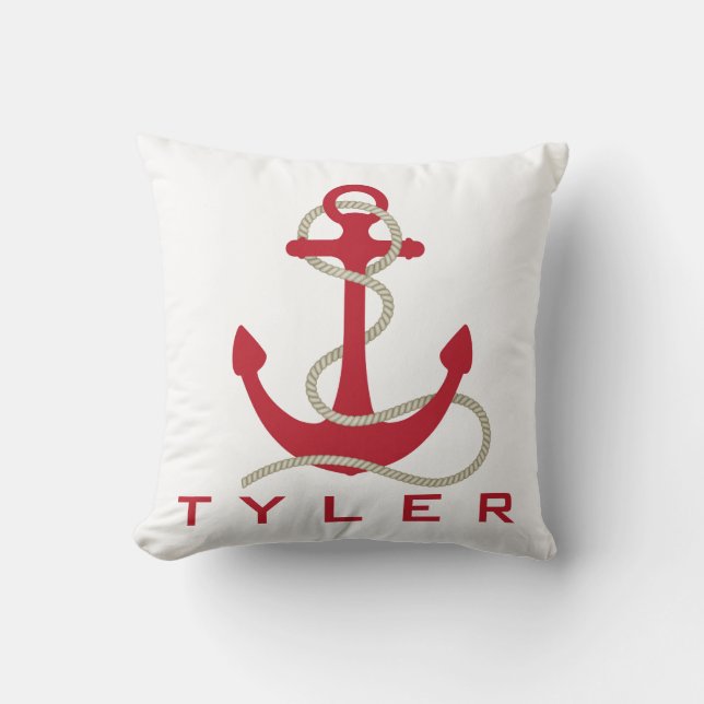 Red Anchor med Red and White Rand personalize Kudde (Framsida)