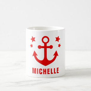 Red Anchor Nautical Clipart & Stars Kaffemugg