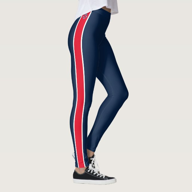 Red Anchor Nautical Red White Rand Leggings (Höger)